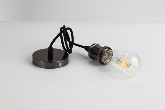 Fabric 2 Core Round Vintage E27 Metal Lamp Pendant Imitative Gold