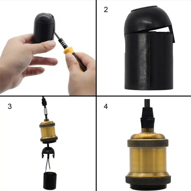 Black E27 Pendant Light Kits Grey Wire